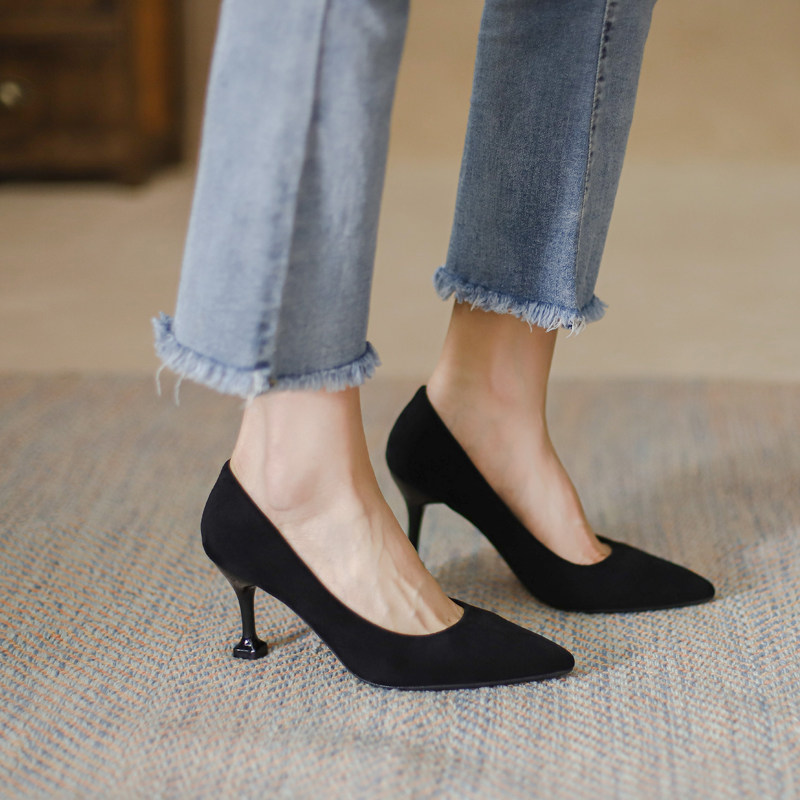 Career Black Positive Dress High Heels 2021 New Fine Heel 100 Cashmere Face Trial Gift Instrument Single Shoe Spring Cat Heel