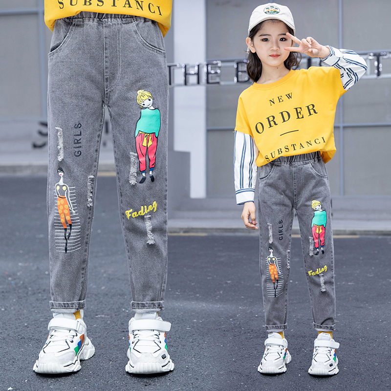 Children's Clothing Girl Jeans Spring Autumn Money for CUHK Tong Leisure Baby Han Edition Loose Children Foreign Pie Girl Long Pants