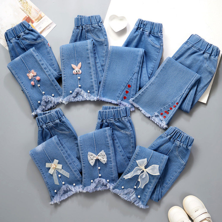 2022 Spring and autumn new elastic girls jeans foreign palate with CUHK children's children Summer clothes girl horn pants