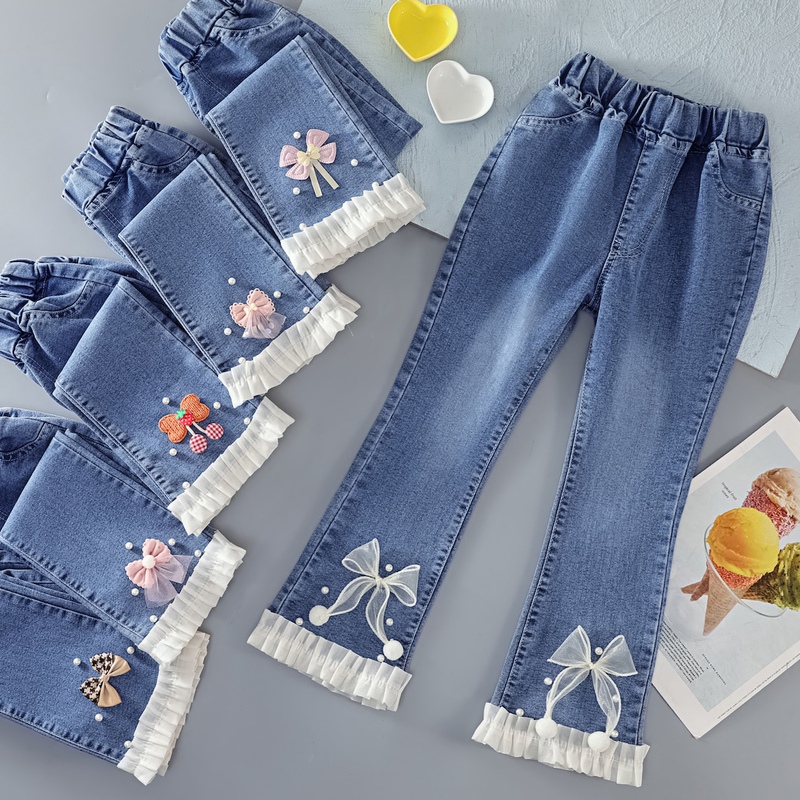 Girls' Jeans Spring and Autumn 2025 New Stylish Children's Korean Style Baby and Older Children Spring Outfit Girls' Flared Pants