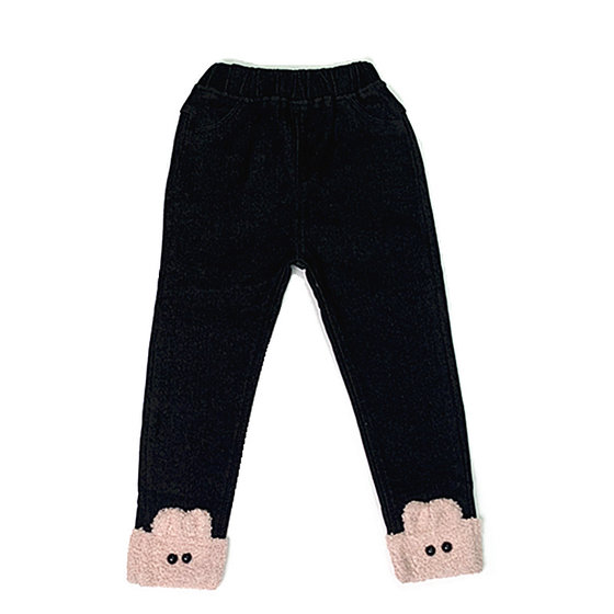 Children's clothing, girls' jeans, thickened velvet, winter medium and large children's all-in-one velvet baby winter clothing, children's warm cotton pants