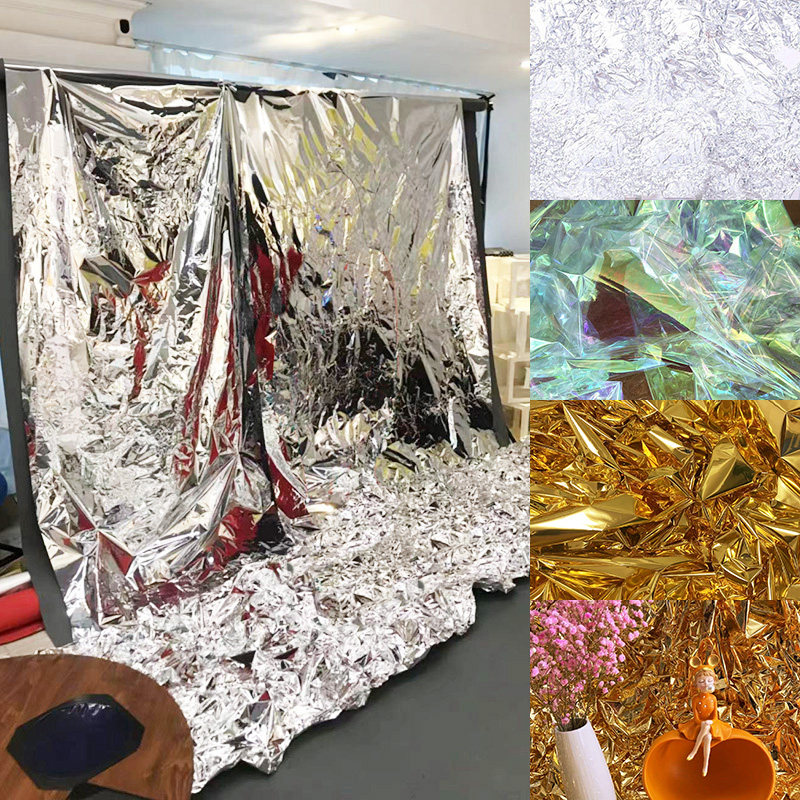ins silver mirror face paper water corrugated reflective paper pvc tin film paper background cloth photo photo and photo props