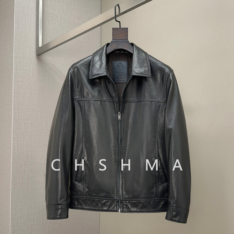 Old Money Style Simple and Luxurious Men's Genuine Leather Goatskin Jacket Short Lapel Casual Slim High-End Coat