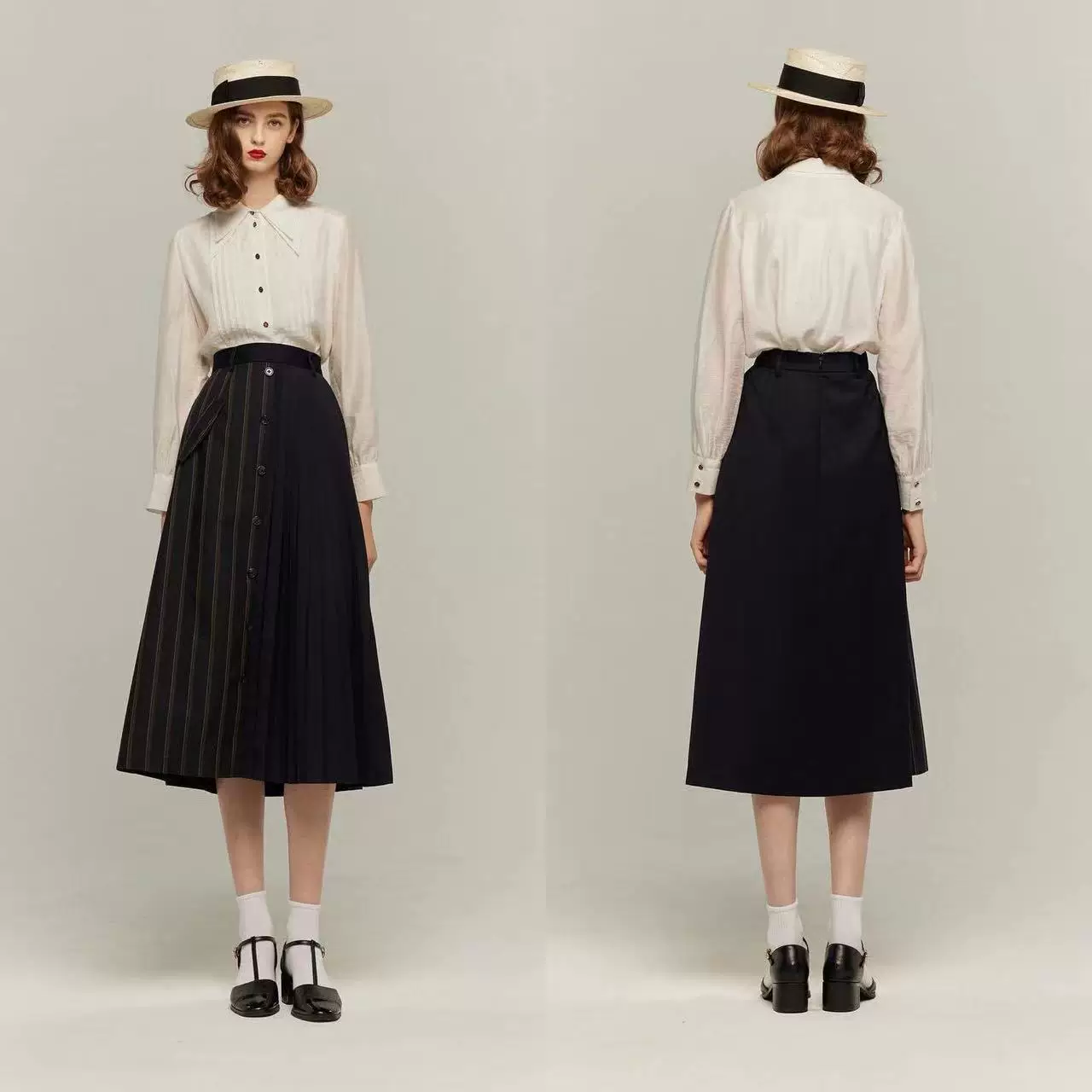 Short classic suit jacket, set, pleated skirt