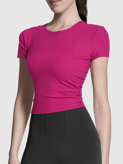 苏派淘显瘦遮肚子短袖瑜伽服上衣侧边收腰健身衣上衣运动速干女夏