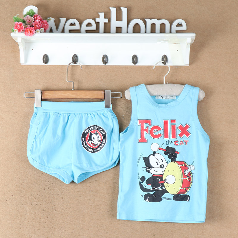 Trẻ em cổ tròn in tank Top + Quần thun lưng thun thời trang hoang dã D6-9 quần lót bé trai