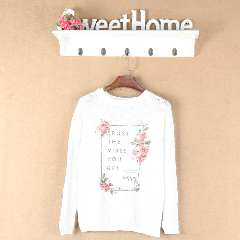 Áo cổ tròn thời trang nữ đa năng co giãn in áo len mỏng H1-10 khoác cardigan