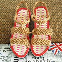 Special price handwoven Chinese knot line Korea with flower slopes and bamboo sandal sole feet wrist sandal sandals womens material bag