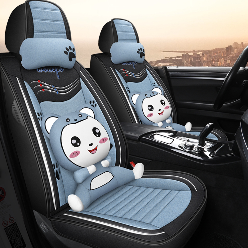 Car seat cushion four seasons universal full surround seat cover new linen seat cover spring and summer cartoon all-inclusive seat cover