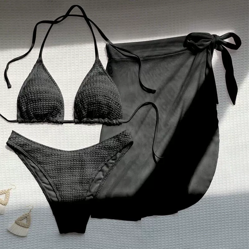 Fashionable swimwear, fuchsia beach set, European style, sun protection, 3 piece set