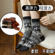 Winter socks for women mid-calf socks double-needle double-way thickened warm retro rabbit wool socks for women