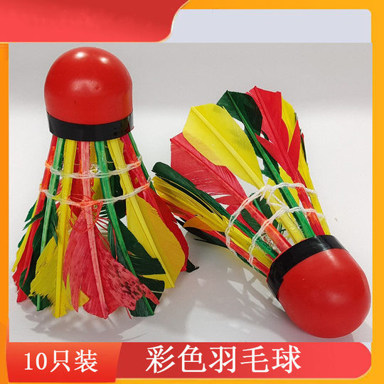 体育用品羽毛球 室外训练学习娱乐羽毛球 彩色红皮头10只装羽毛球
