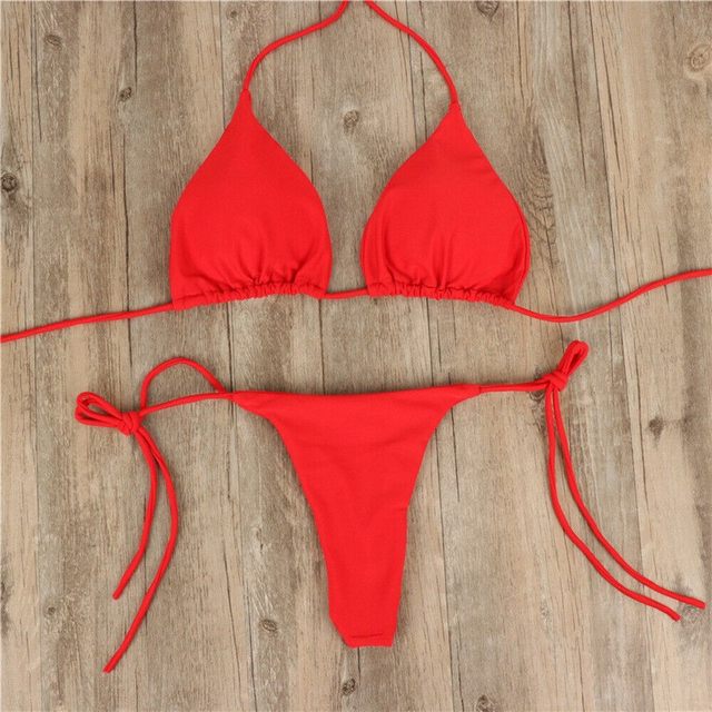 European and American halter neck bikini sexy swimsuit women's split strap adjustable multi-colors swimsuit suit