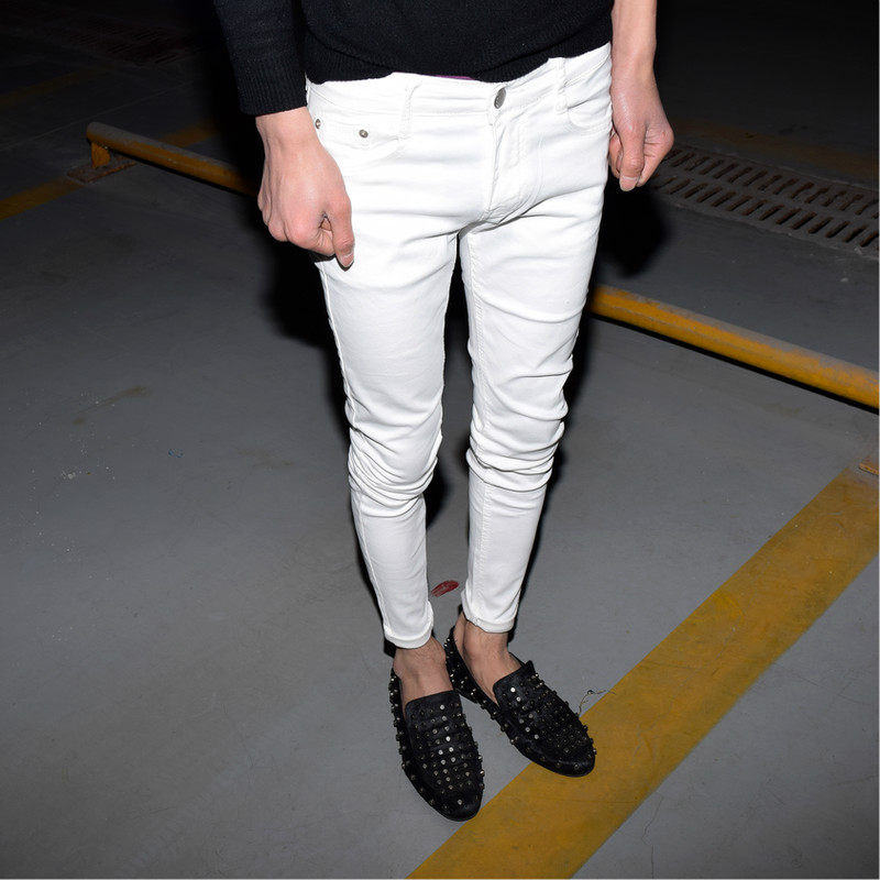 白色光板修身小脚牛仔裤男韩版简洁百搭弹力裤青年流行低腰铅笔裤