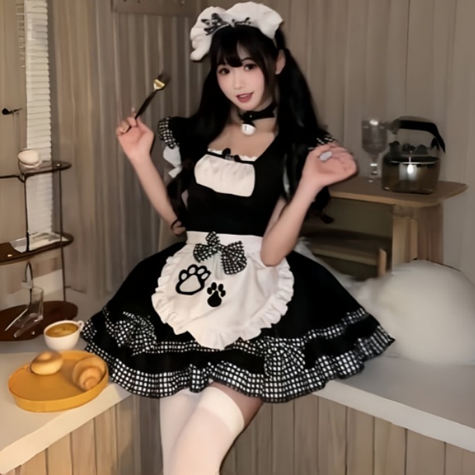 メイド服 コス 可愛い メイド服 柔らかい 女の子 猫 二次元 ロリータ コスプレ 衣装 ロリータ ドレス