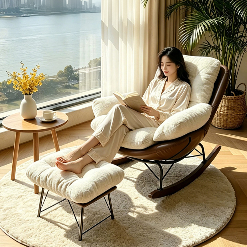 Rocking Chair for Home Use, Balcony Leisure Lounge Chair, Living Room Recliner, Lazy Sofa Chair, Bedroom New Model Single Rocking Chair