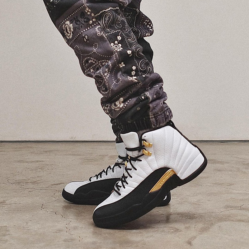 Air Jordan 12 Aj12 Men's Gold Buckle Black and White Gold High-Top Retro Basketball Shoes Ct8013-170