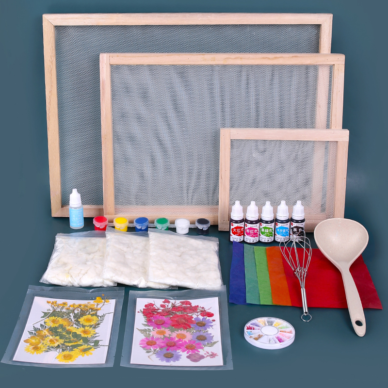 DIY ancient papermaking material package set children's handmade flower and grass paper dry pulp papermaking net frame tool