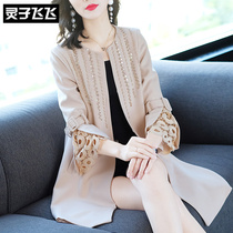 2019 Spring autumn season new medium and long style light cooked wind retro port to taste Korean version loose coat cardiovert blouse jacket woman