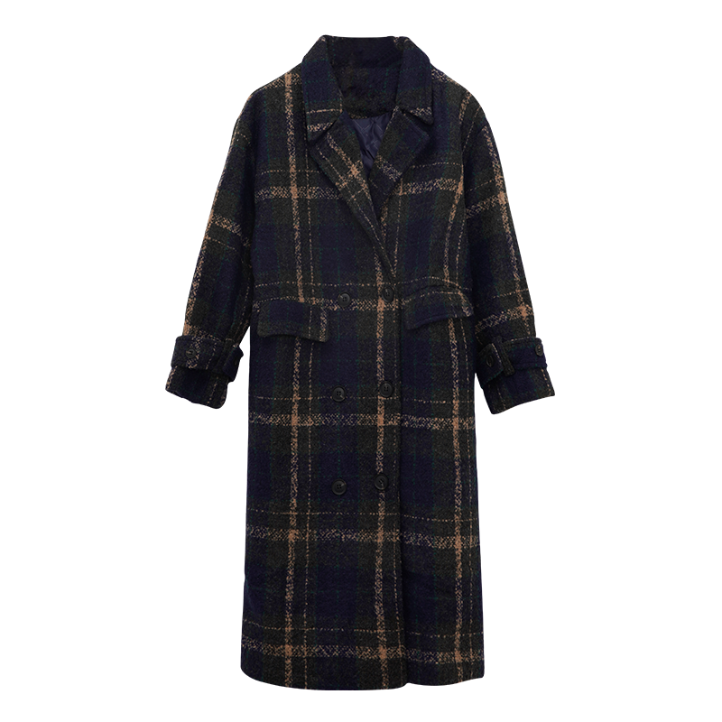 Large size fat sister mm plaid woolen coat women's new autumn and winter clothes long Korean version was thin woolen coat
