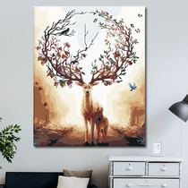 Digital oil painting diy deer hand painted coloring landscape characters hanging oil painting filling decompression simple living room decoration painting