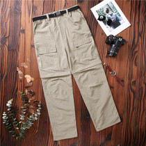 Outdoor quick-drying pants mens summer thin trousers two cut detachable shorts multi-pocket overalls pants loose toe size