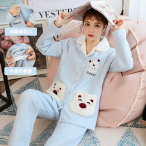 Mezzanine pajamas woman autumn winter thickened pure cotton long sleeve lactation suit for enlarged code chubby brother-in-law postpartum lunar subs home clothes