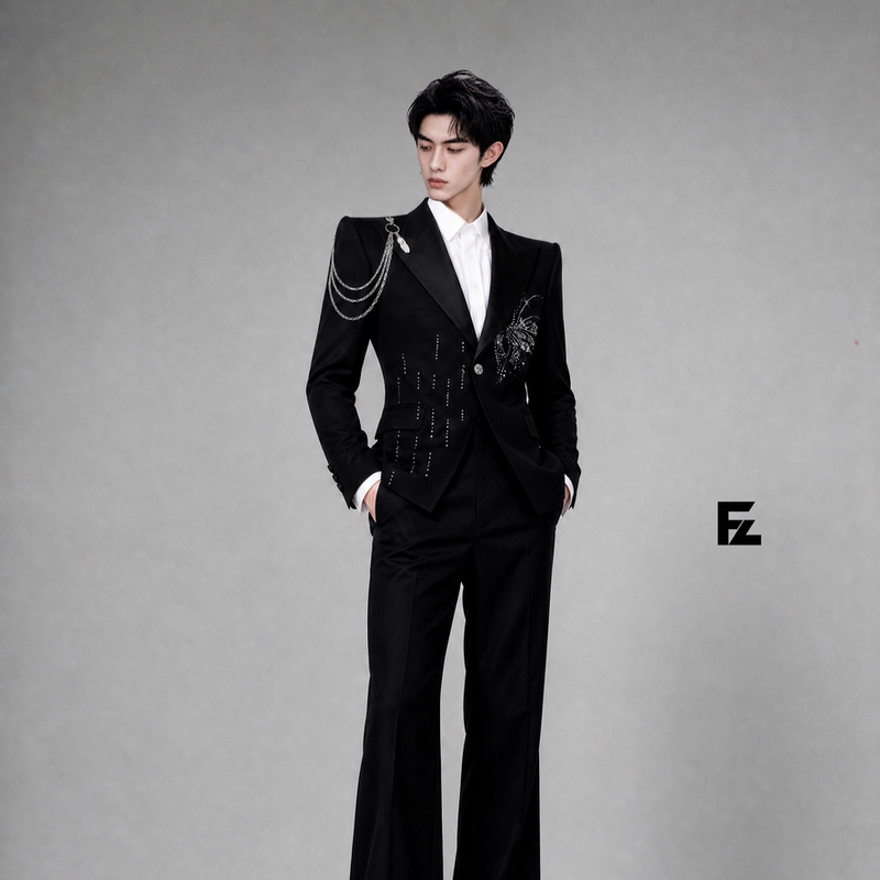 Fredomzone【Meteor Sparkle Ii】Wide-Shouldered, Narrow-Waisted Suit with a Celebrity-Inspired Design and Waist-Cinching Performance Outfit for Men Fredomzone【Meteor Sparkle Ii】Wide-Shouldered, Narrow-Waisted Suit with a Celebrity-Inspired Design and Waist-Cinching Performance Outfit for Men