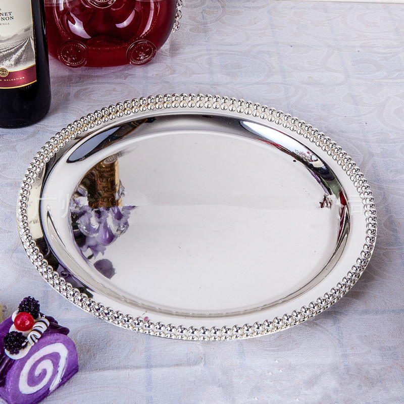 European-Style Silver 10inch Diameter 26cm Round Tray Wedding Plate Afternoon Tea Snack Plate Iron Fruit Plate