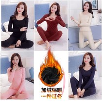 Thermal underwear women thick plus velvet winter tight round neck base student autumn clothes and autumn pants warm body suit