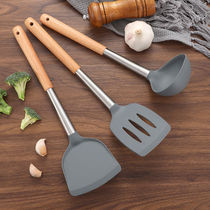 Wood Handle Silicone Frying Pan Shovel Pan Shovel Food Grade Stainless Steel High Temperature Resistant Non Stick Pan Special Saute Vegetable Home Shovel