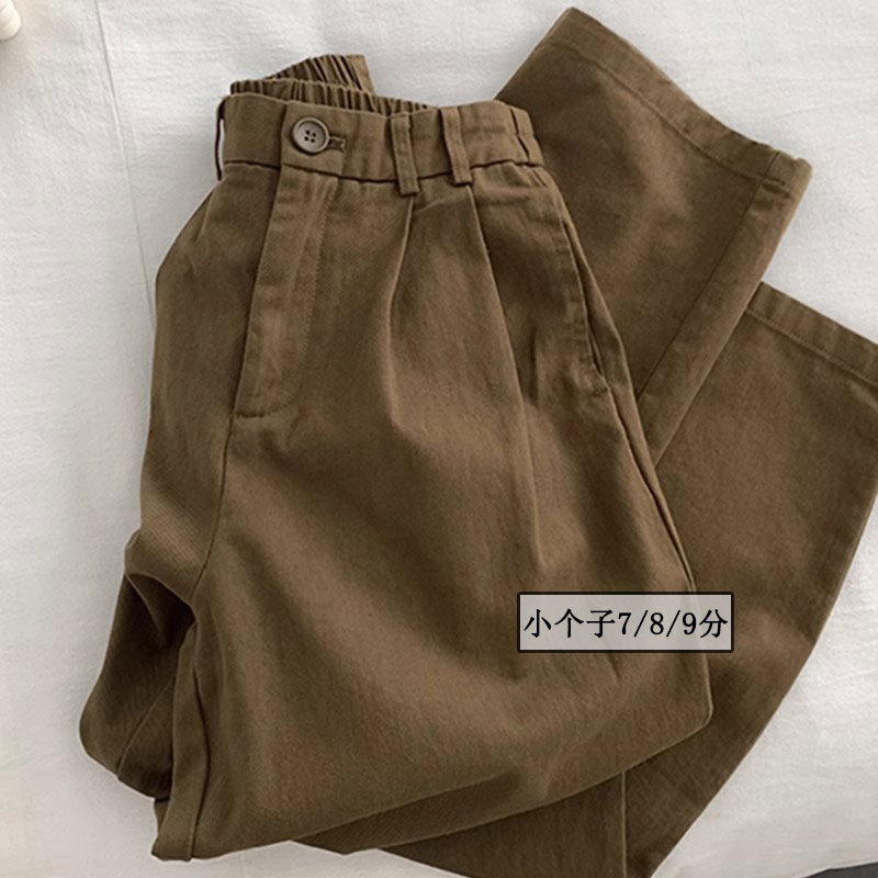 Short Women's Cropped Casual Cargo Pants 2025 New Summer High-Waisted Slimming Loose Coffee-Colored Nine-Point Wide-Leg Pants