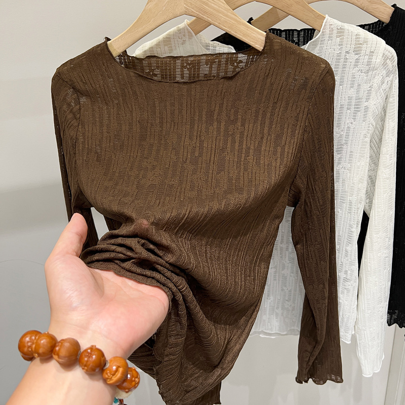 Stylish Ruffled Low Round Neck Mesh Lace Top for Women, 2026 Autumn New Fashion Inner Layering Shirt Stylish Ruffled Low Round Neck Mesh Lace Top for Women, 2026 Autumn New Fashion Inner Layering Shirt