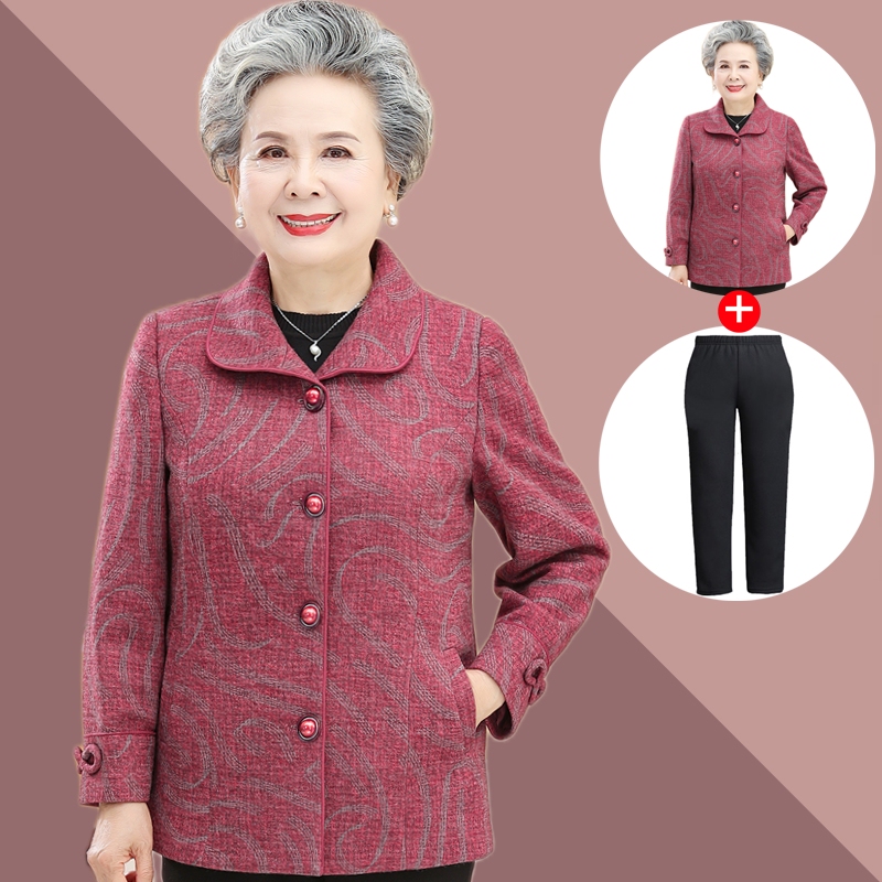 Grandma's New Spring and Autumn Coat, Middle-Aged and Elderly Women's Autumn Clothing, 60-70 Year Old Mother's Plus-Size Top, Wife's Clothing for the Elderly