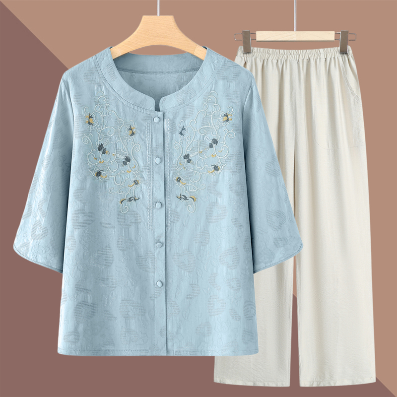 Summer Short-Sleeved Cotton and Linen Suits for Middle-Aged and Elderly Women, Grandma's Shirts, New Chinese-Style Tops, Wife's Clothes Summer Short-Sleeved Cotton and Linen Suits for Middle-Aged and Elderly Women, Grandma's Shirts, New Chinese-Style Tops, Wife's Clothes