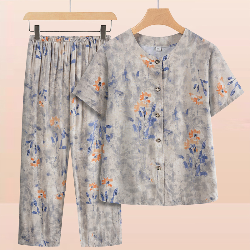 Summer Clothes for Middle-Aged and Elderly Women, Pure Cotton Tops, Grandma Short-Sleeved T-Shirts, Old Lady Clothes, Mother's Summer Two-Piece Suit Summer Clothes for Middle-Aged and Elderly Women, Pure Cotton Tops, Grandma Short-Sleeved T-Shirts, Old Lady Clothes, Mother's Summer Two-Piece Suit