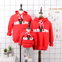 Children plus velvet Christmas parent-child winter Korean Q4 boy letter hoodie girl Red New Year dress