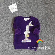Boy plus velvet sweater autumn and winter Q4 baby climbing suit jumpsuit children dark purple round neck bottom sweater clothes