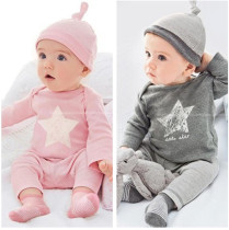 Baby five-pointed star suit spring and autumn Q4 pink girl baby long sleeve top striped pants hat three-piece set