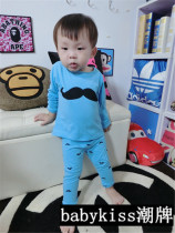 Baby plus velvet suit 1 year old baby home clothing autumn and winter Q4 boys jacket sweater pants open gear two-piece set