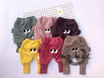 Baby plus velvet leggings big eyes pants autumn and winter Q4 baby cartoon girls trousers boys bunched feet pants