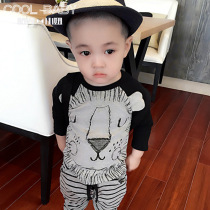 Boys long sleeve T-shirt coat spring and autumn Q4 childrens clothing gray Korean baby cartoon beige lion base shirt
