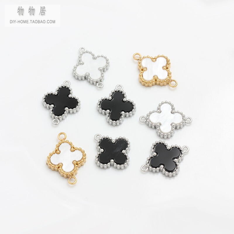 DIY Accessories Non-Fading Stainless Steel Titanium Steel Four-Leaf Clover Double Pendant Single Pendant Black White Four-Leaf Clover Pendant Charm