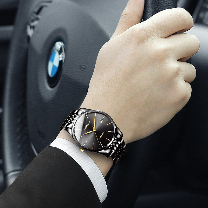 Crown Violin Watches Men's Meters Full Automatic Precision Steel Band Watches Man Waterproof Single Calendar Business Men's Wave Leisure Watches