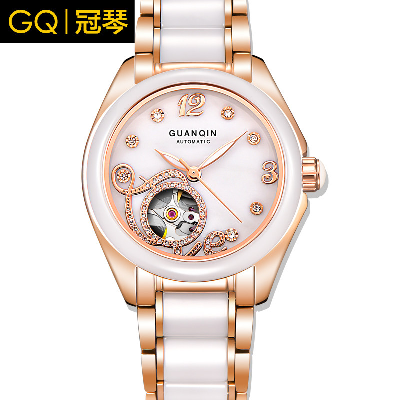 Crown Violin Lady Watches Fashion Ceramic Large Dial Fully Automatic Mechanical Watch Waterproof Hollowed-out Korean Version Swiss Watches