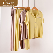 Lady Caesar Caser Lady Short Sleeve Home Suit Silk Modale Turncoat Summer Thin Loose Sleepwear Pants