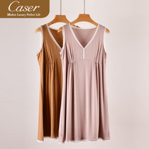 Lady Caesar Caser Ms Sleeping Skirt House Dress Silk Modale V Collar Summer Thin Lace Jacquard Loose Pajamas