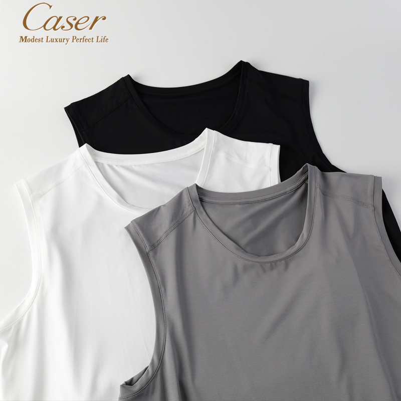 Caser Men's Vest Wide Shoulder Modal Summer Cold-Dyed Mercerized Round Neck Underwear Sports Base Layer Shirt Caser Men's Vest Wide Shoulder Modal Summer Cold-Dyed Mercerized Round Neck Underwear Sports Base Layer Shirt