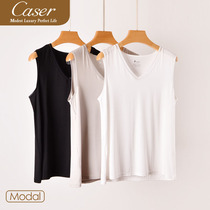 Caesar Caser Lady Vest Summer Modale Mercerized Cold Dye Mesh Cut Sleeve V Collar Underwear Beating Bottom Sleeveless T-shirt