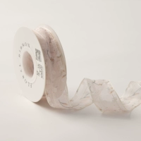 Розовая лента в форме цветка, 2.5см, с вышивкой